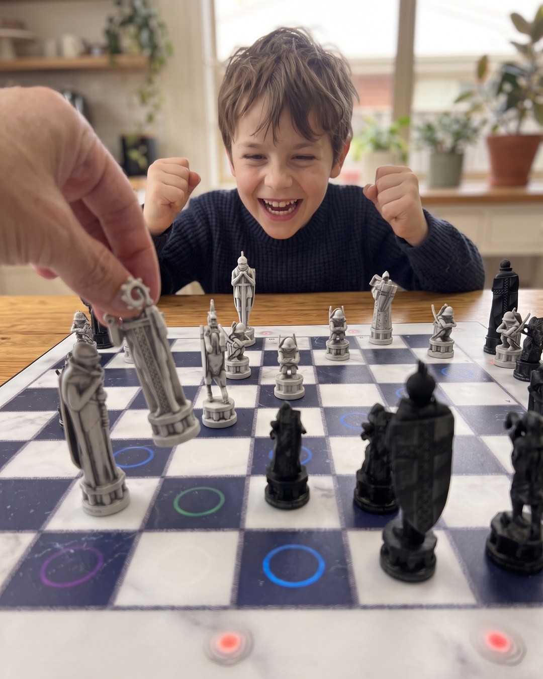 Boy · kitchen · your hand moving · joyful